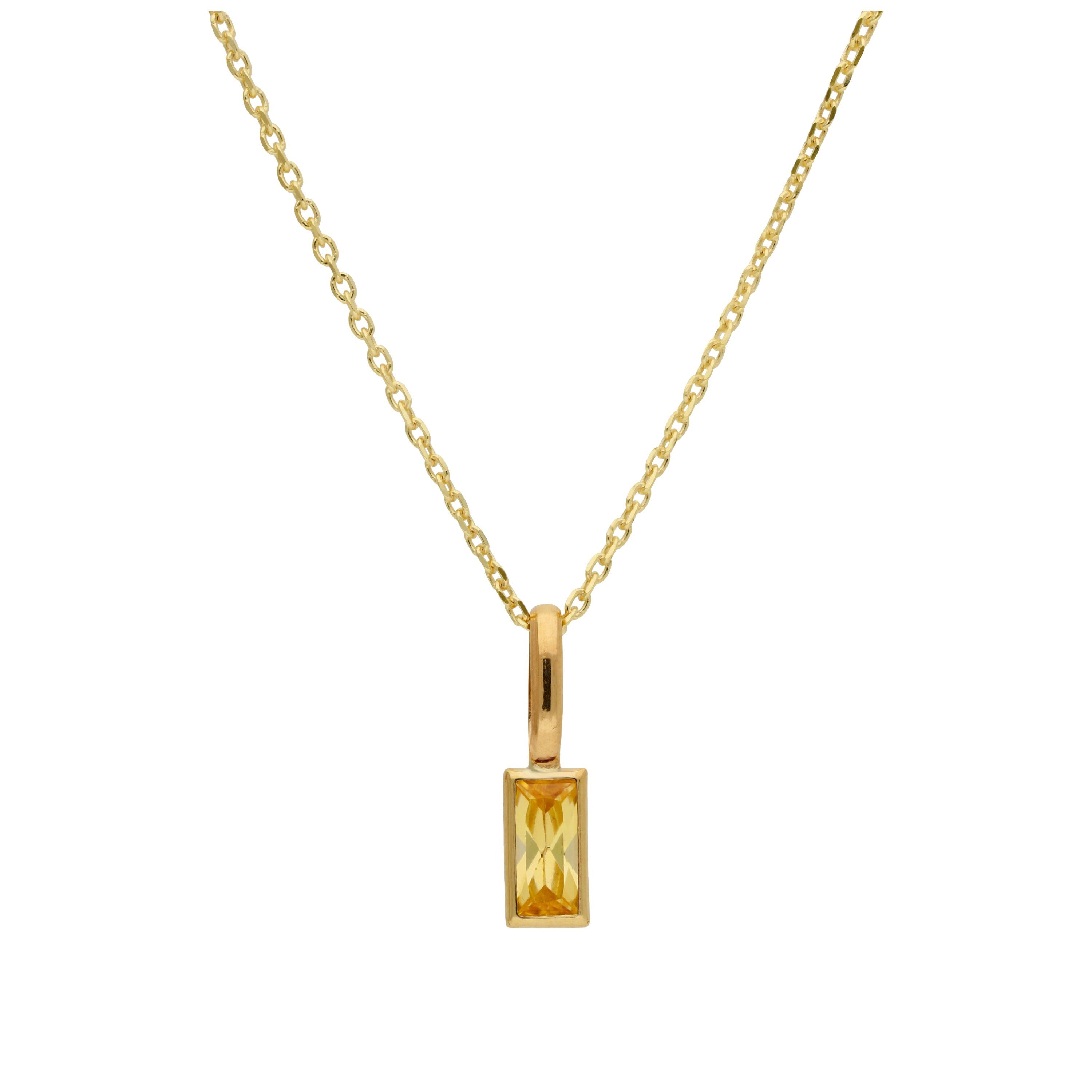 Halskette aus 9 Karat Gold mit Baguette-Citrin und CZ, 16–20 Zoll