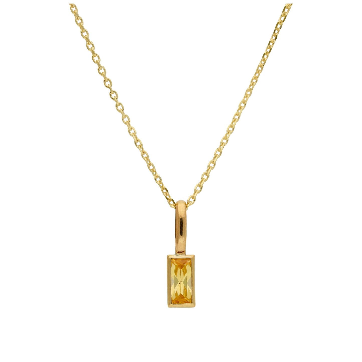 9ct Gold Baguette Citrine CZ Necklace 16 - 20 Inches