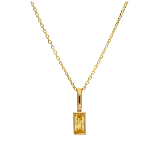 9ct Gold Baguette Citrine CZ Necklace 16 - 20 Inches