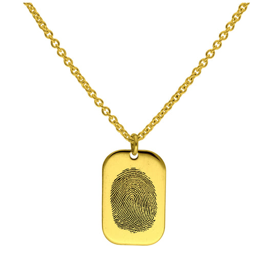 Maßgefertigt Vergoldet Sterlingsilber Namensschild Fingerabdruck Halskette 40,5 - 61cm