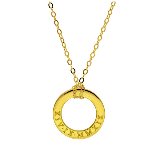 Maßgefertigt Vergoldet Sterlingsilber Römisch Ziffern Kreis Halskette 40,5 - 71cm