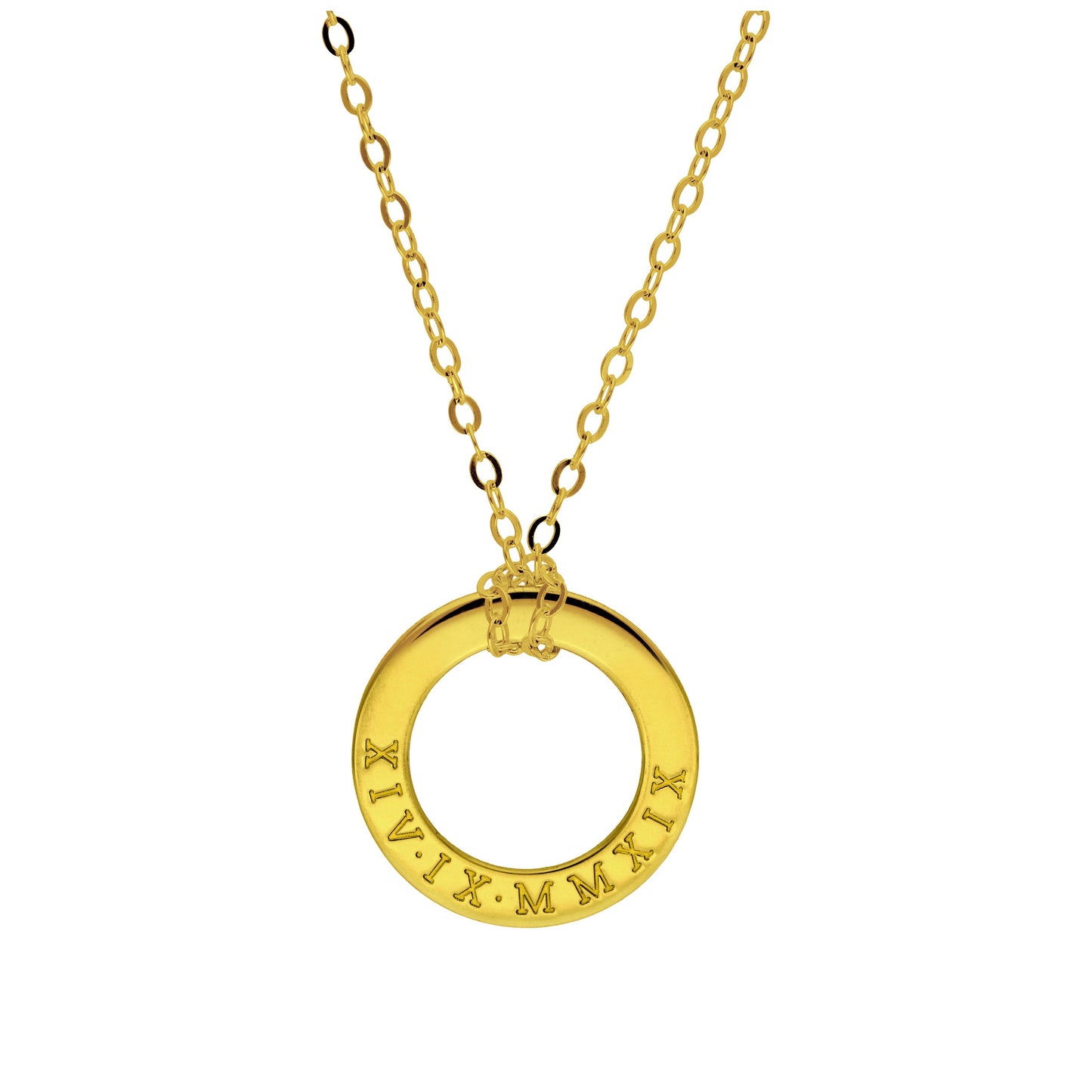 Bespoke Gold Plated Sterling Silver Roman Numeral Circle Necklace 16 - 28 Inches