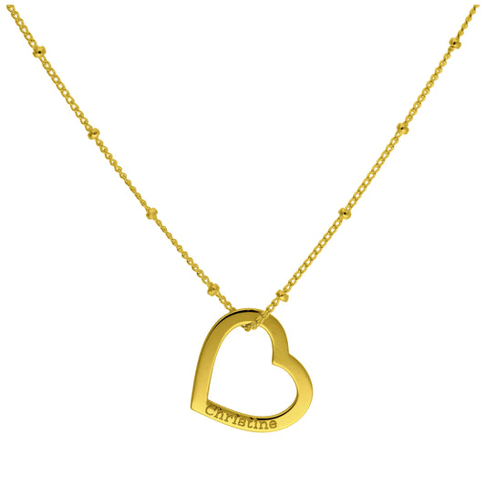 Maßgefertigt Vergoldet Sterlingsilber Offen Schwebend Herz Name Halskette 30,5 - 61cm