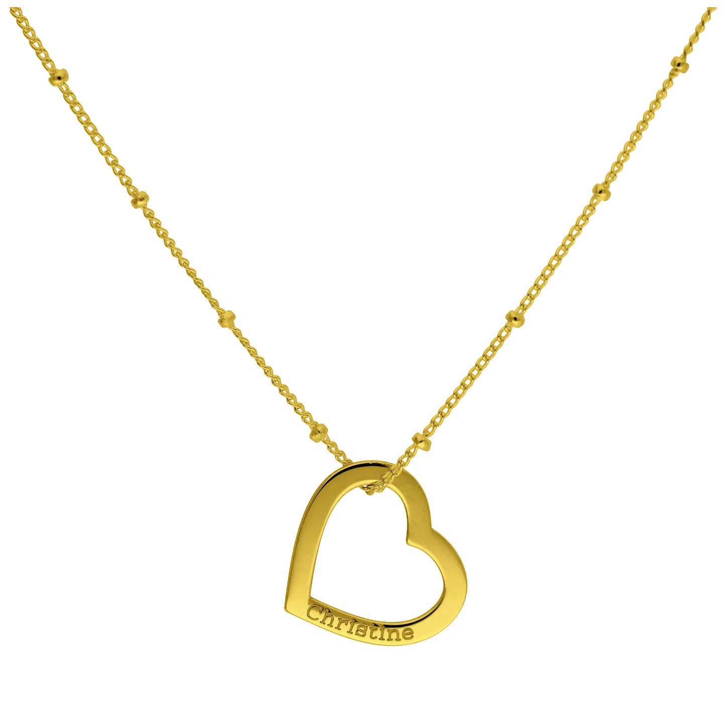 Bespoke Gold Plated Sterling Silver Open Floating Heart Name Necklace 12-24 Inches