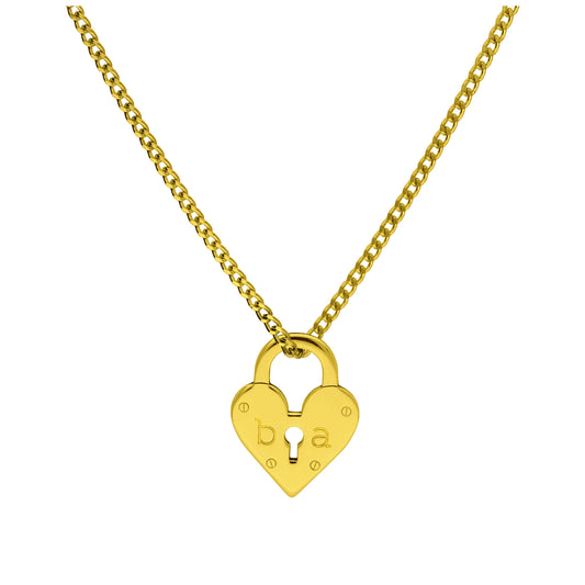 Maßgefertigt Vergoldet Sterlingsilber Initialen Herz Vorhängeschloss Halskette 16 - 61cm
