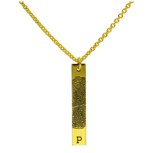 Bespoke Gold Plated Sterling Silver Fingerprint Bar Drop Initial Necklace 16 - 24 Inches