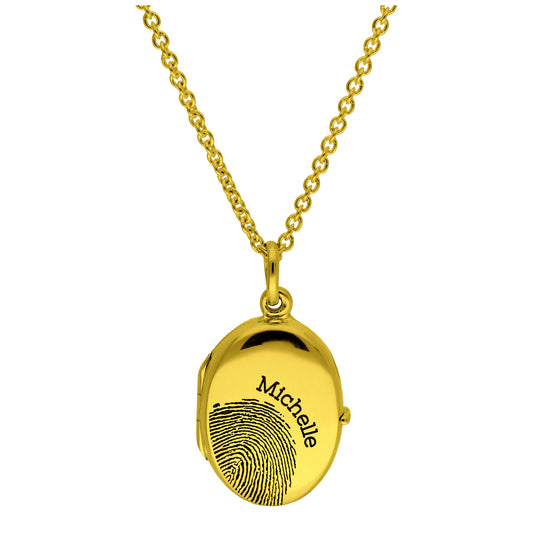 Bespoke Gold Plated Sterling Silver Fingerprint Name Locket Necklace 16-24 Inches