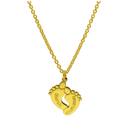 Maßgefertigt Vergoldet Sterlingsilber Babyfüße Name Halskette 40,5 - 61cm
