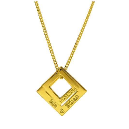 Bespoke Gold Plated Sterling Silver Double Square Name Necklace 16 - 24 Inches