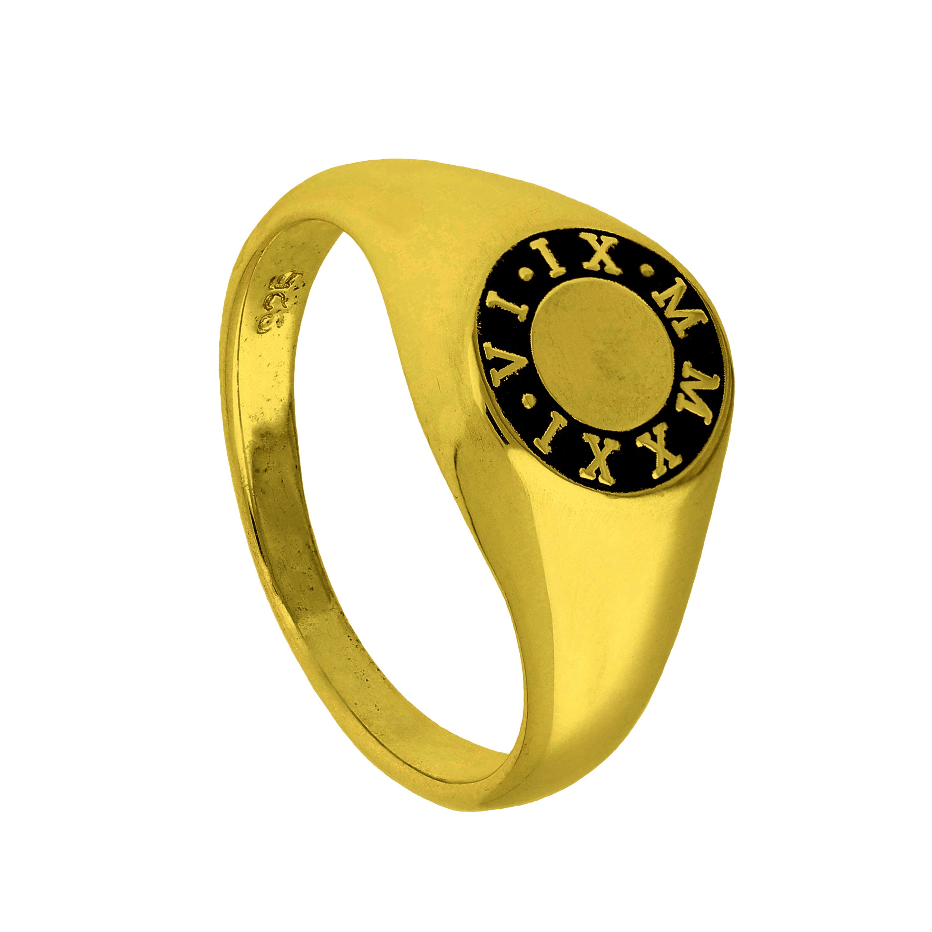 Maßgefertigter vergoldeter Sterlingsilber Ring mit römischer Ziffernkreis J - Z+1