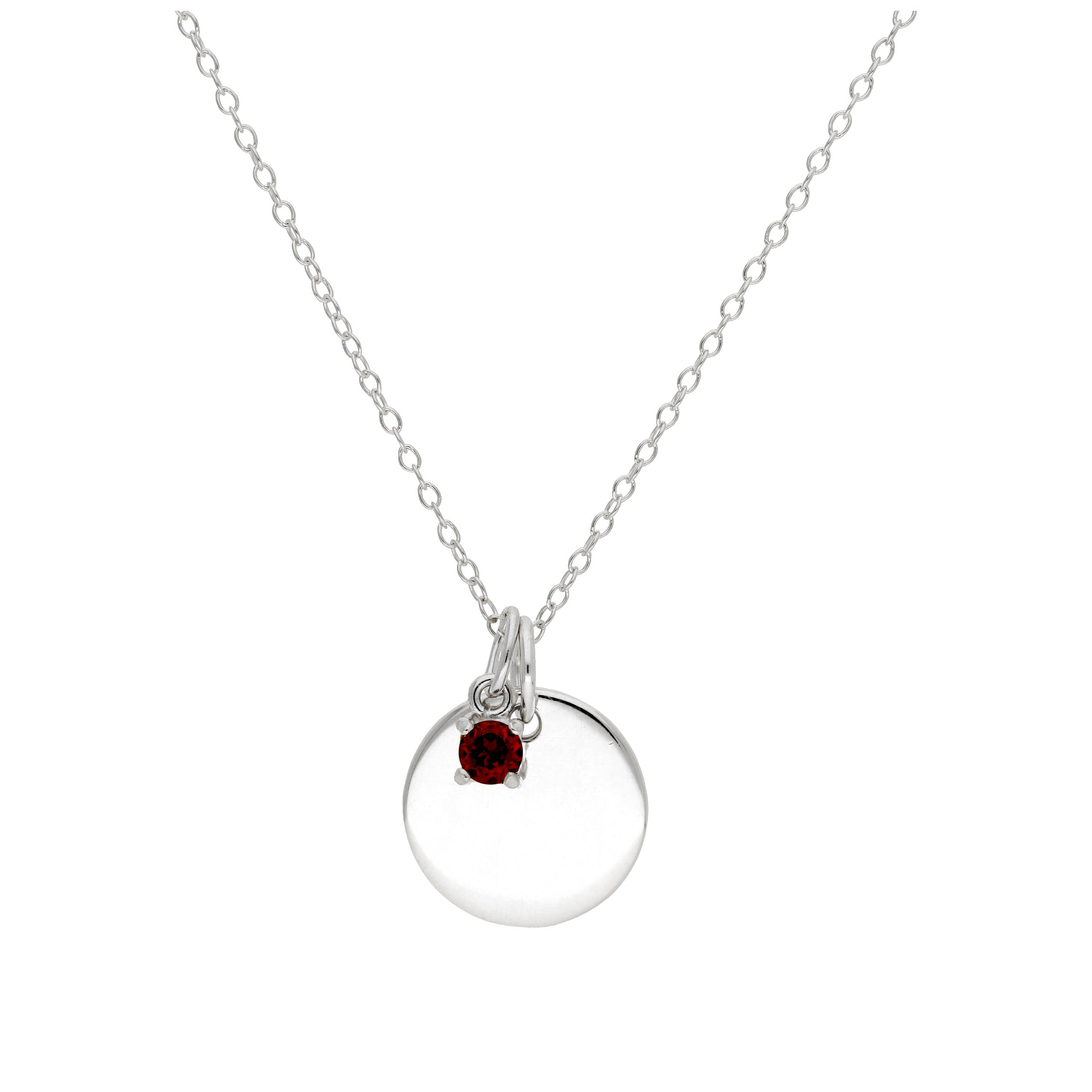 Sterlingsilber CZ Birthstone & Round Engravable Tag Halskette 14 - 22 Zoll