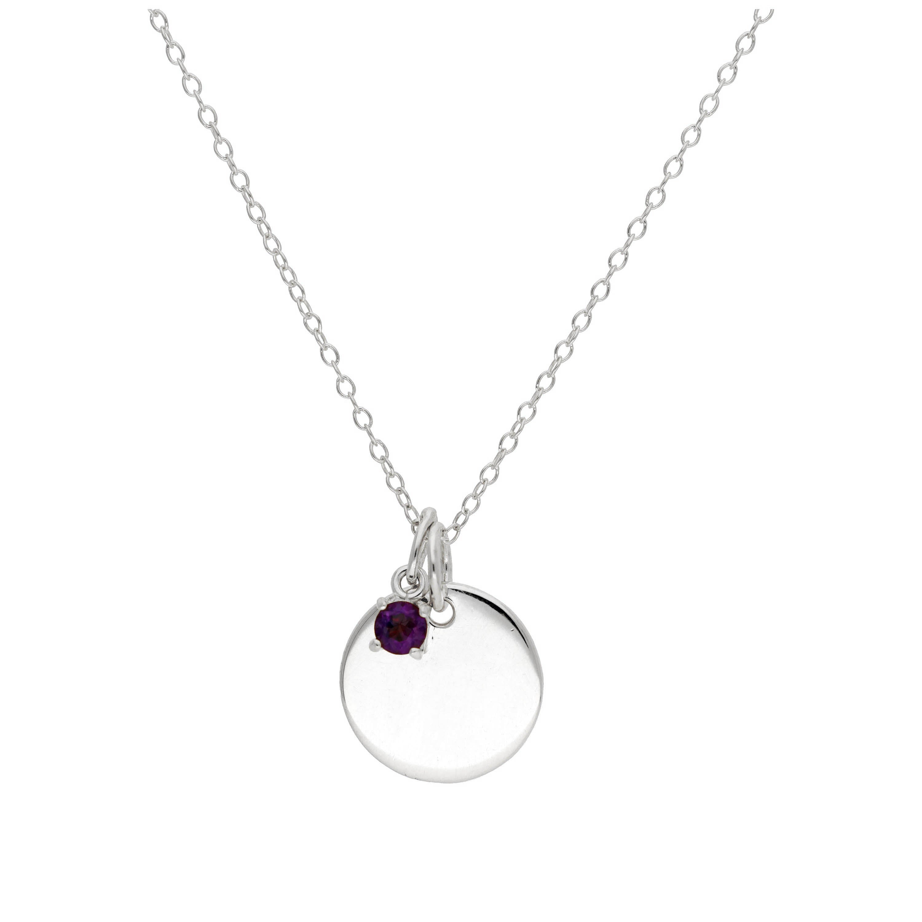 Sterlingsilber CZ Birthstone & Round Engravable Tag Halskette 14 - 22 Zoll