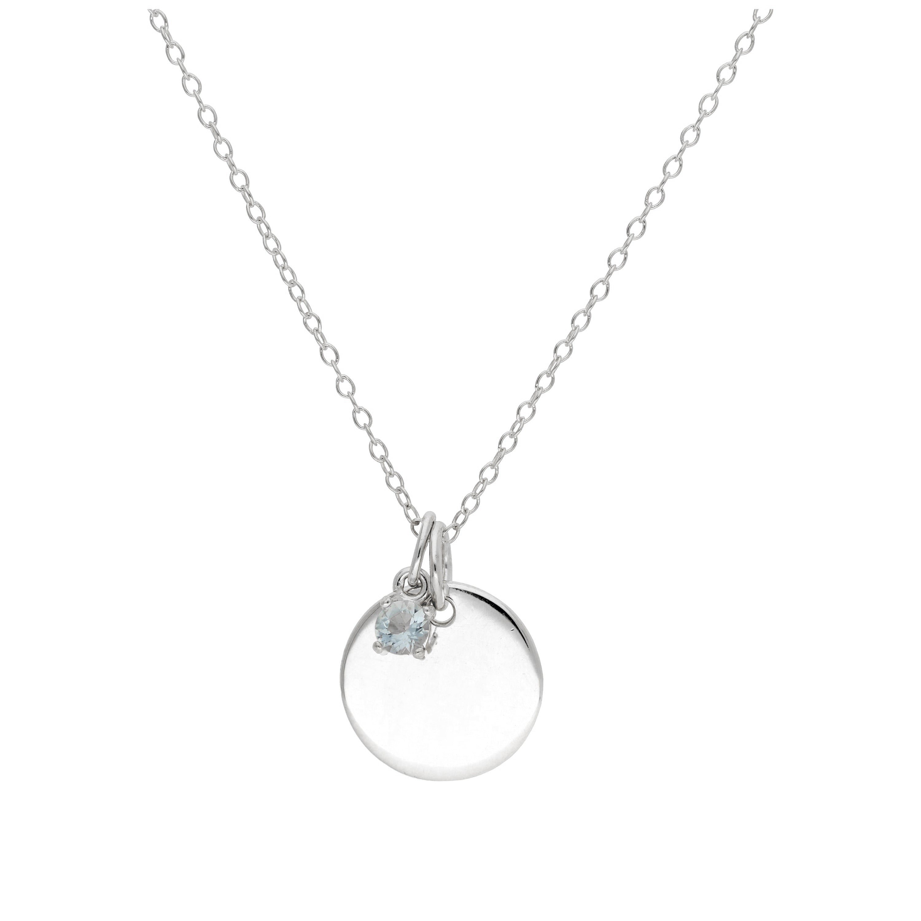 Sterlingsilber CZ Birthstone & Round Engravable Tag Halskette 14 - 22 Zoll