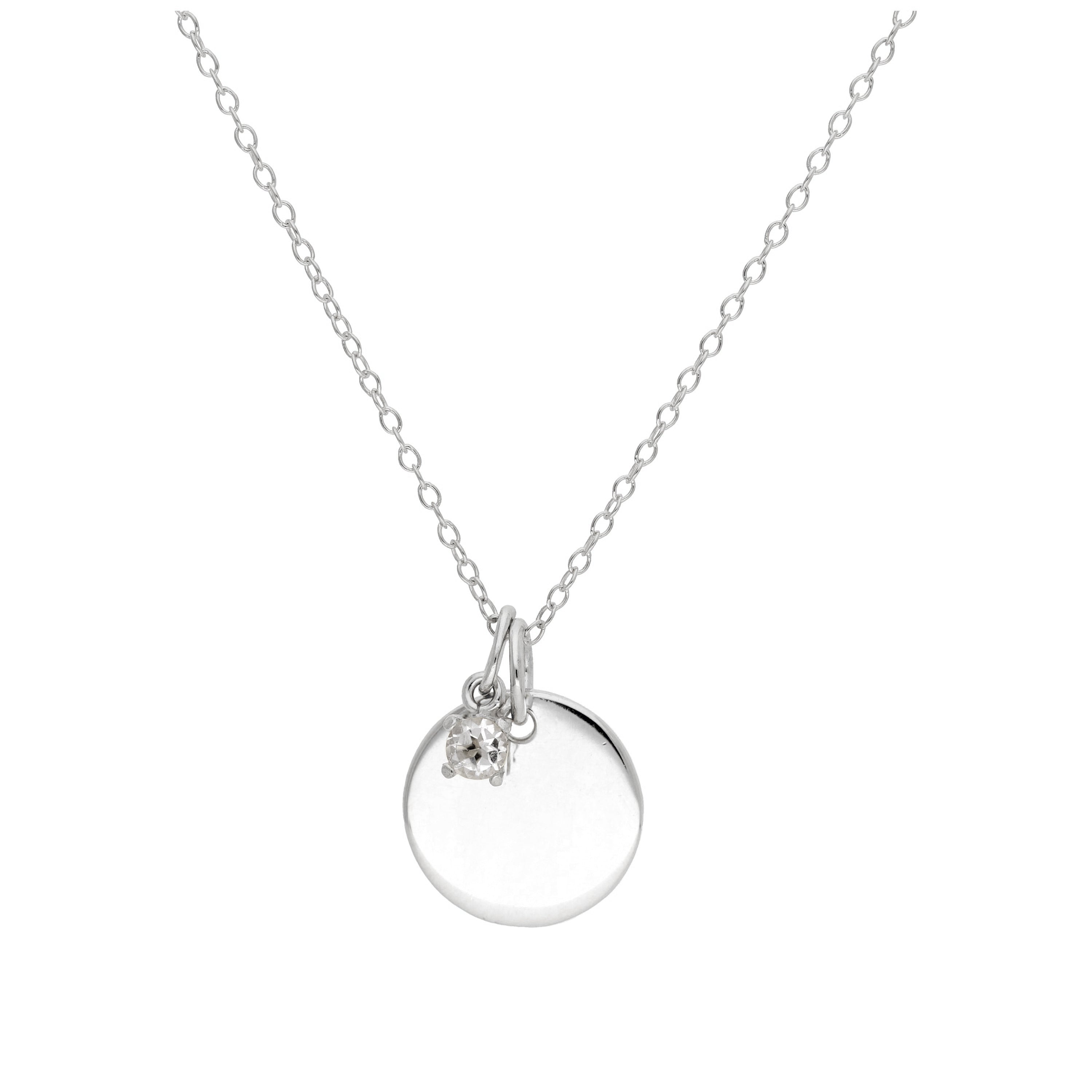 Sterlingsilber CZ Birthstone & Round Engravable Tag Halskette 14 - 22 Zoll