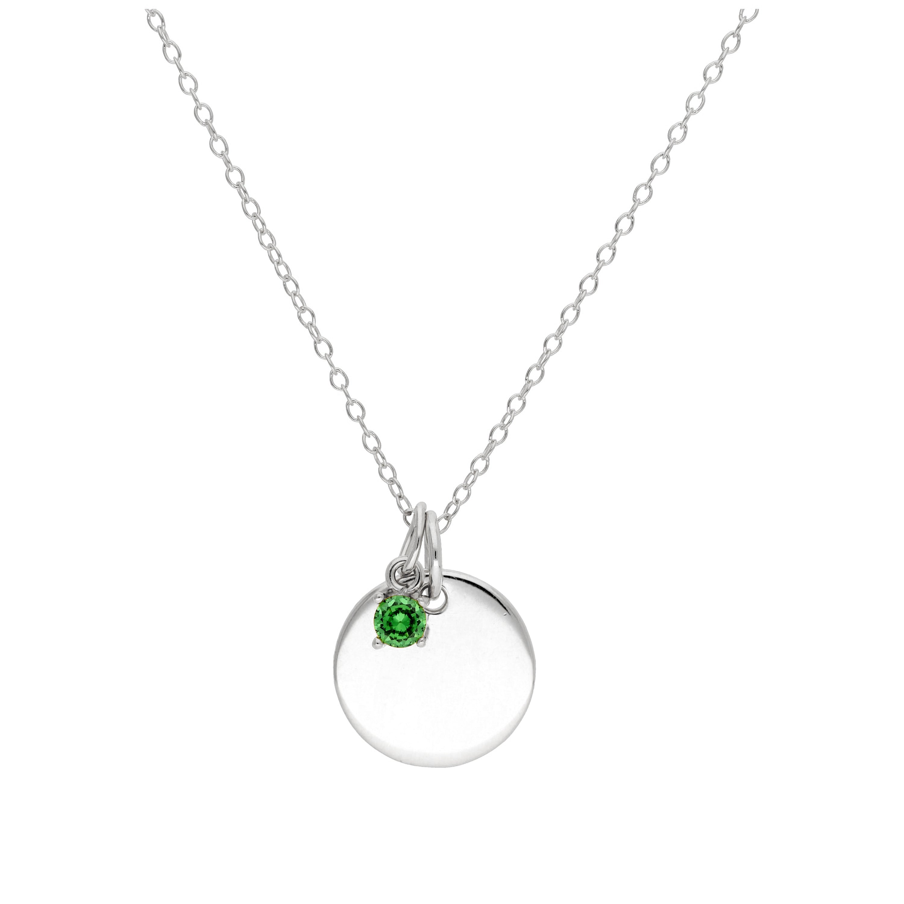 Sterlingsilber CZ Birthstone & Round Engravable Tag Halskette 14 - 22 Zoll