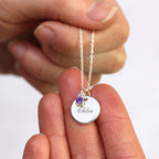 Sterlingsilber CZ Birthstone & Round Engravable Tag Halskette 14 - 22 Zoll