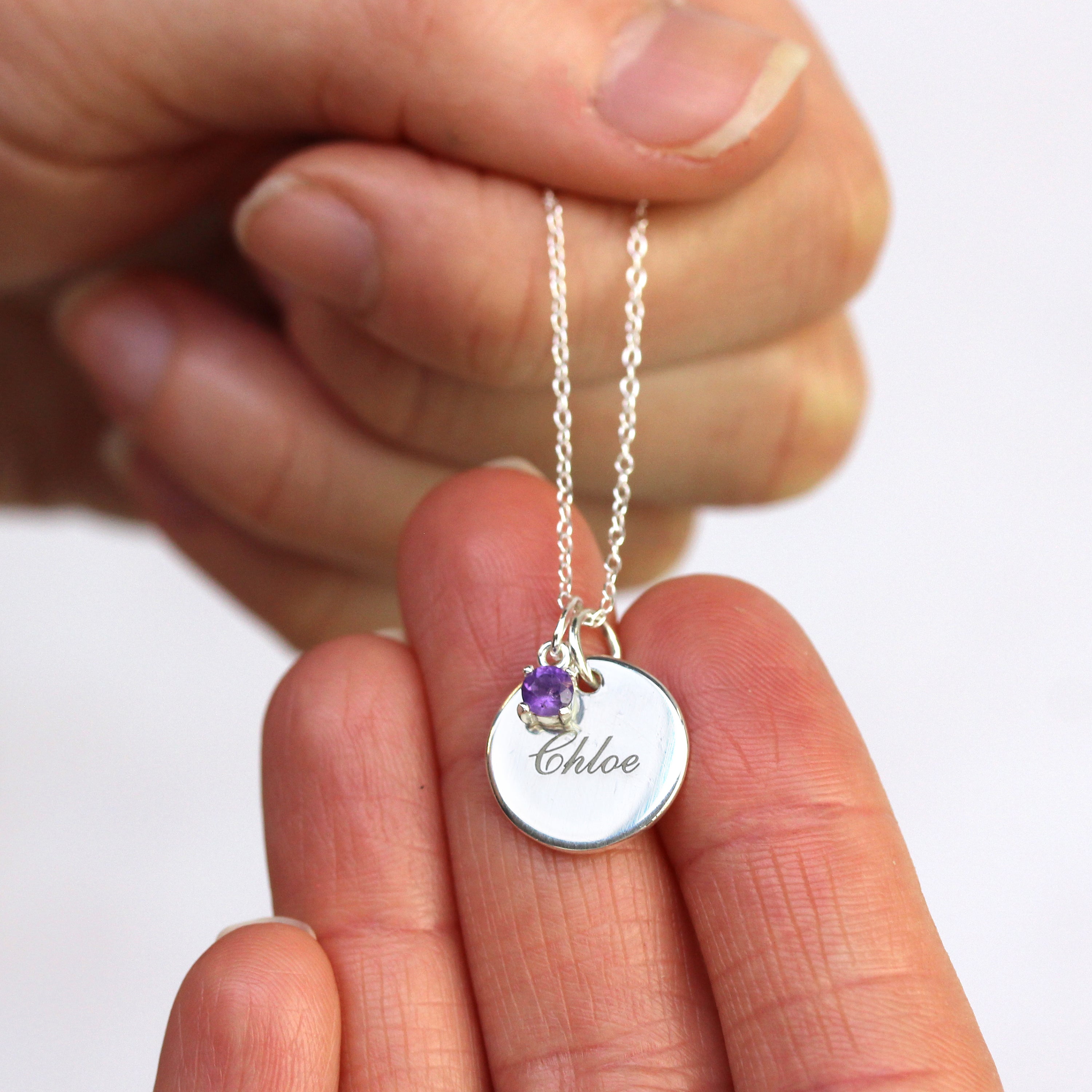 Sterlingsilber CZ Birthstone & Round Engravable Tag Halskette 14 - 22 Zoll