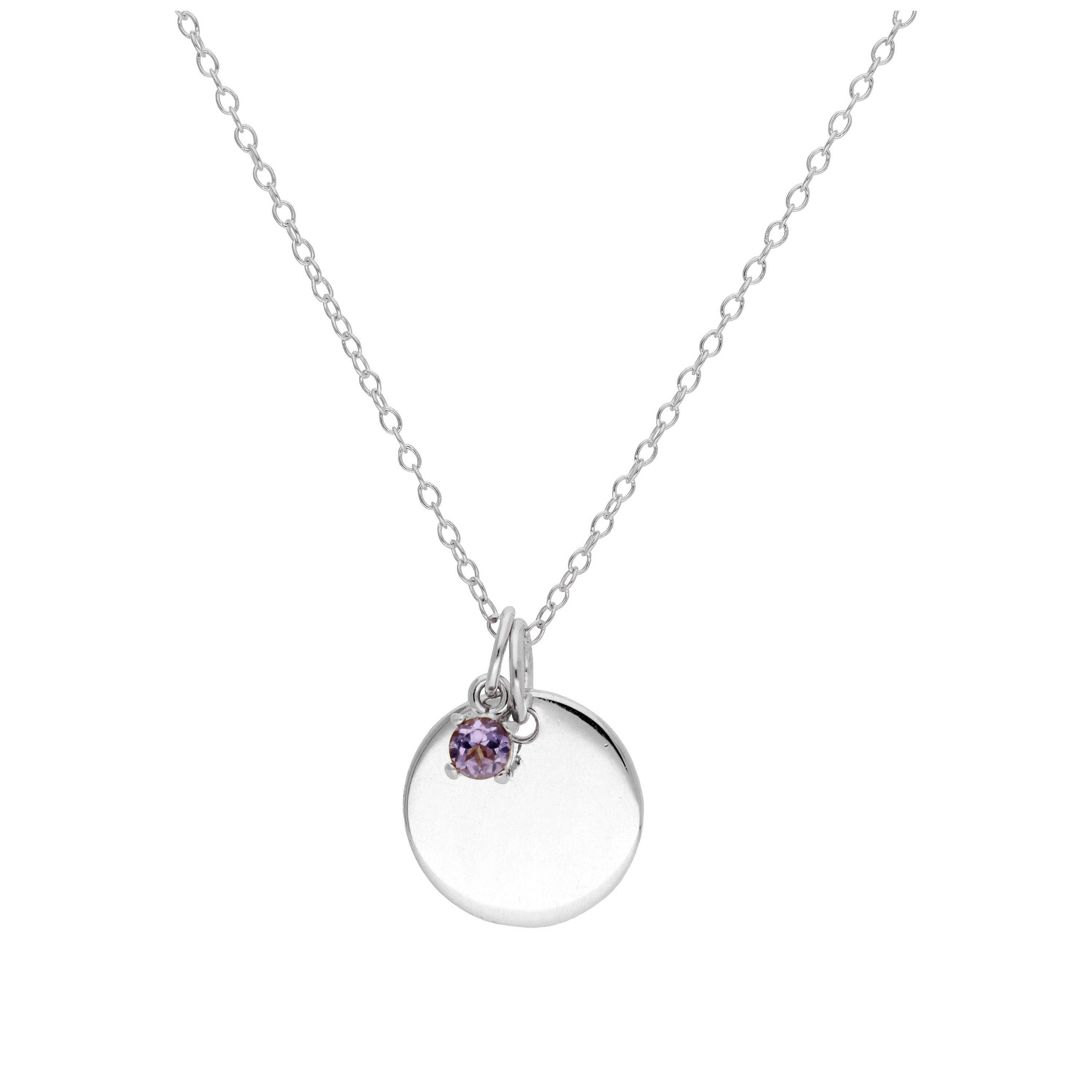 Sterlingsilber CZ Birthstone & Round Engravable Tag Halskette 14 - 22 Zoll