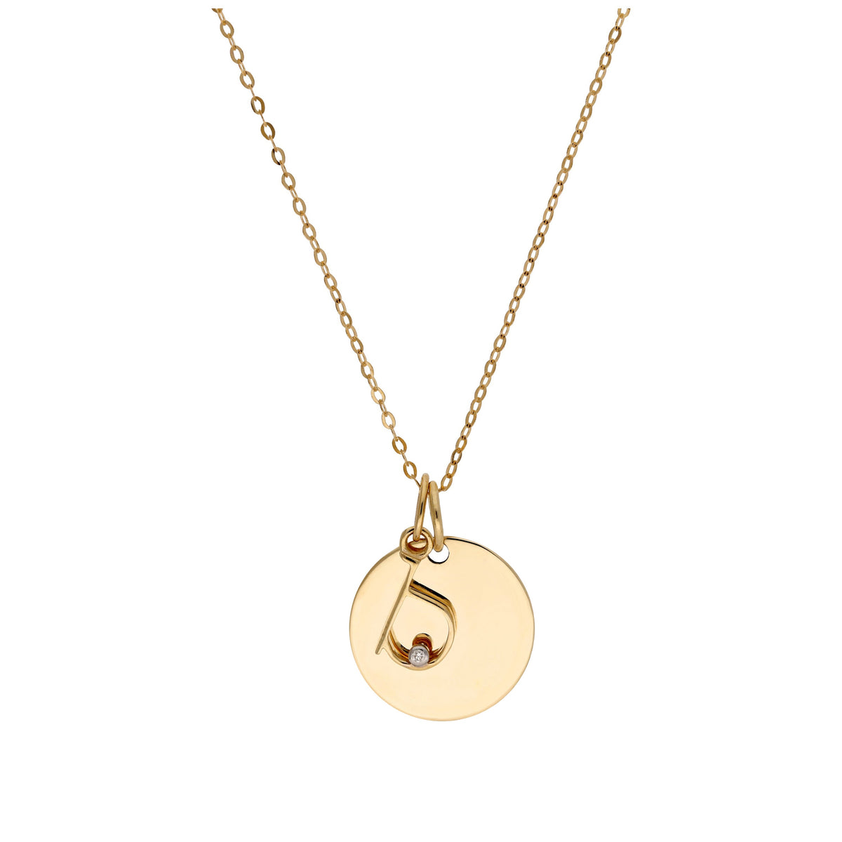 Halskette aus 9 Karat Gold mit Diamant (0,4 pt), Buchstabe A - Z und rundem Gravurplättchen, 40,5 - 51 cm