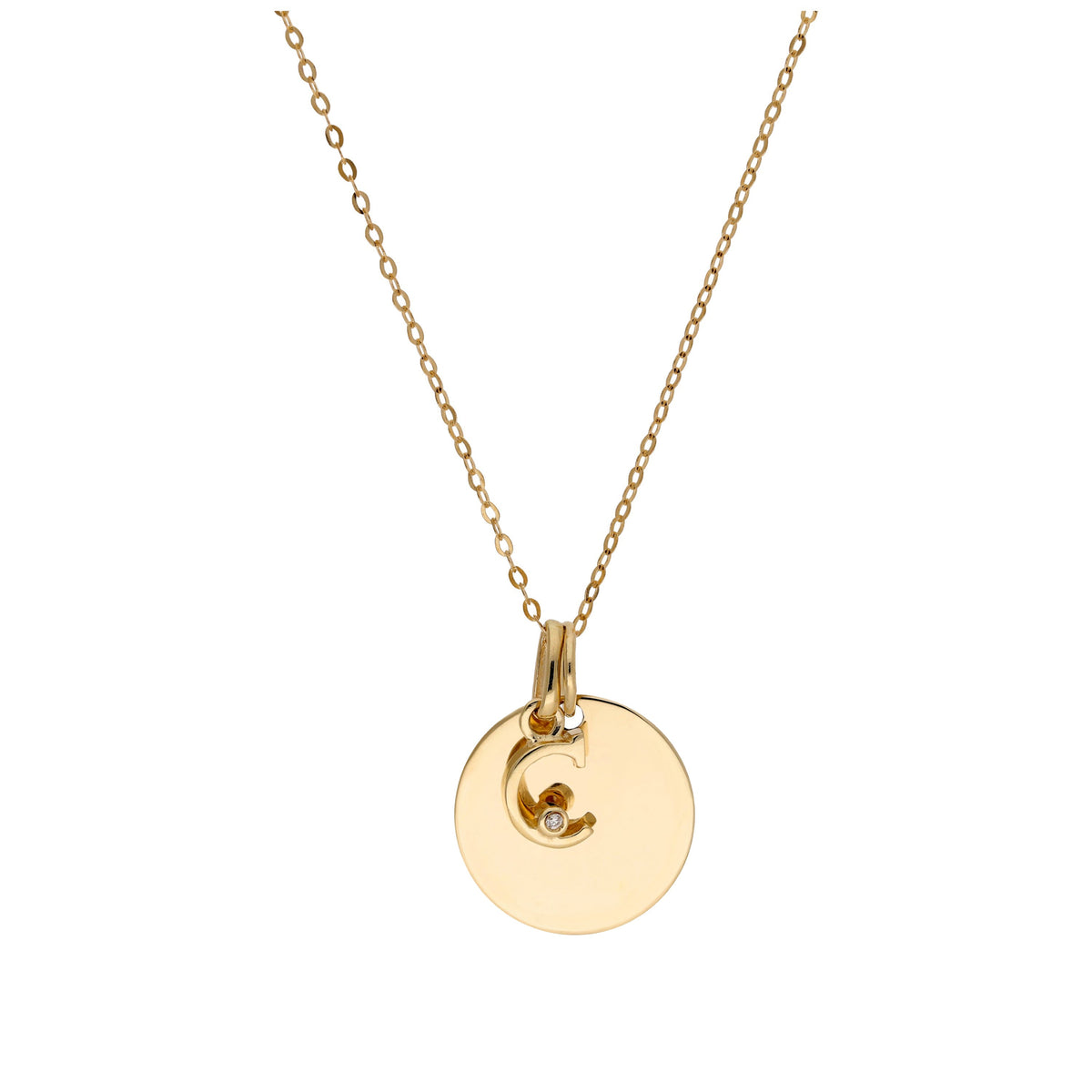 Halskette aus 9 Karat Gold mit Diamant (0,4 pt), Buchstabe A - Z und rundem Gravurplättchen, 40,5 - 51 cm
