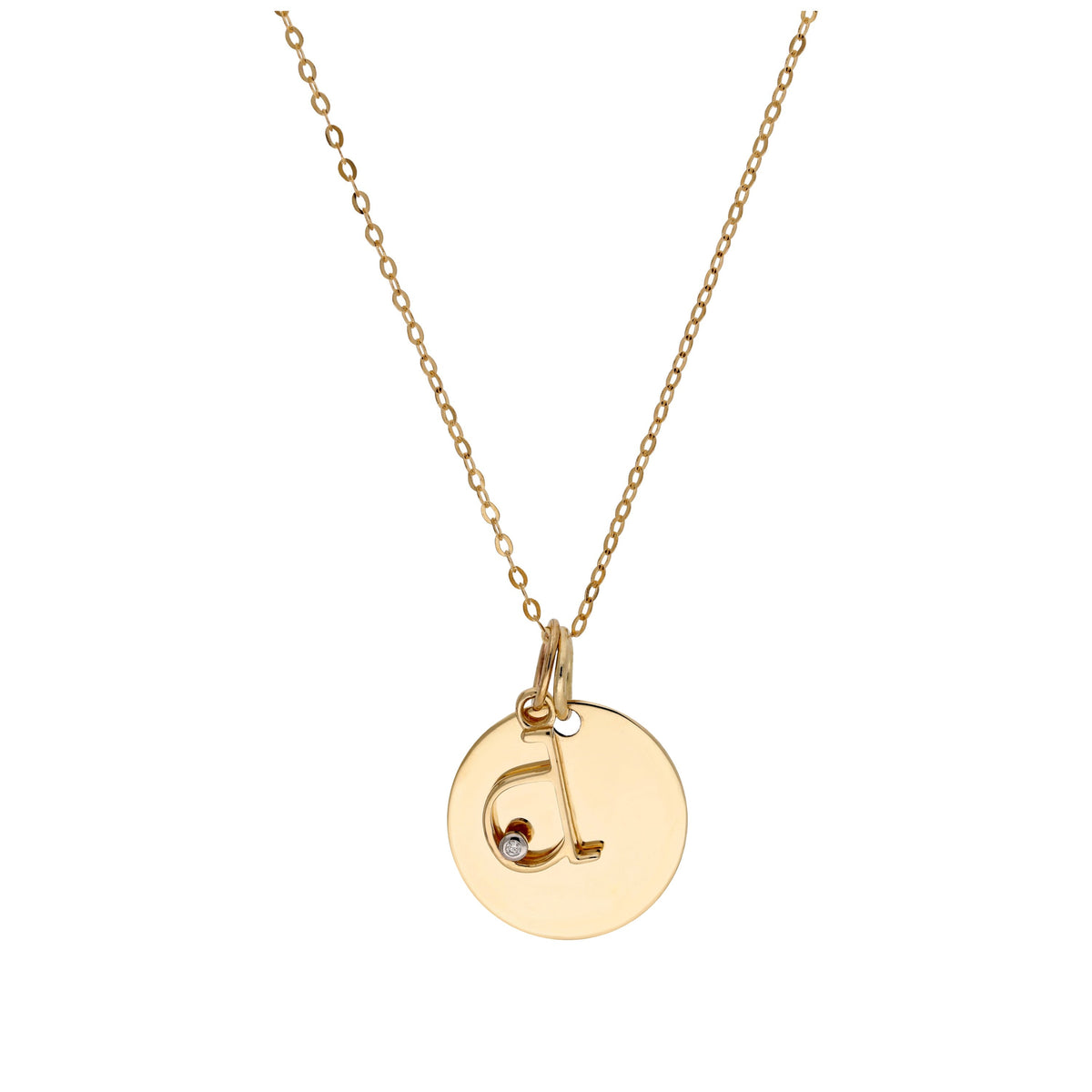 Halskette aus 9 Karat Gold mit Diamant (0,4 pt), Buchstabe A - Z und rundem Gravurplättchen, 40,5 - 51 cm