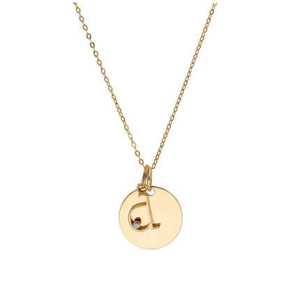 9ct Gold 0.4pts Diamond Letter A - Z & Engravable Round Tag Necklace 16 - 20 Inches