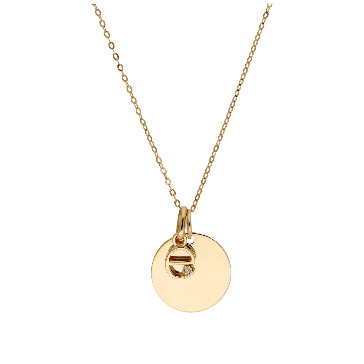 Halskette aus 9 Karat Gold mit Diamant (0,4 pt), Buchstabe A - Z und rundem Gravurplättchen, 40,5 - 51 cm