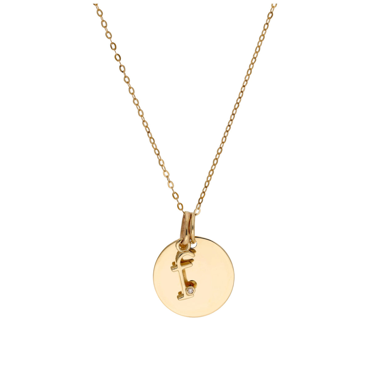 Halskette aus 9 Karat Gold mit Diamant (0,4 pt), Buchstabe A - Z und rundem Gravurplättchen, 40,5 - 51 cm