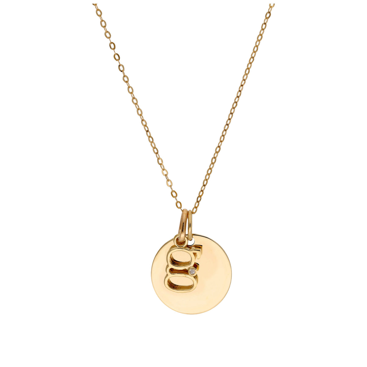 Halskette aus 9 Karat Gold mit Diamant (0,4 pt), Buchstabe A - Z und rundem Gravurplättchen, 40,5 - 51 cm