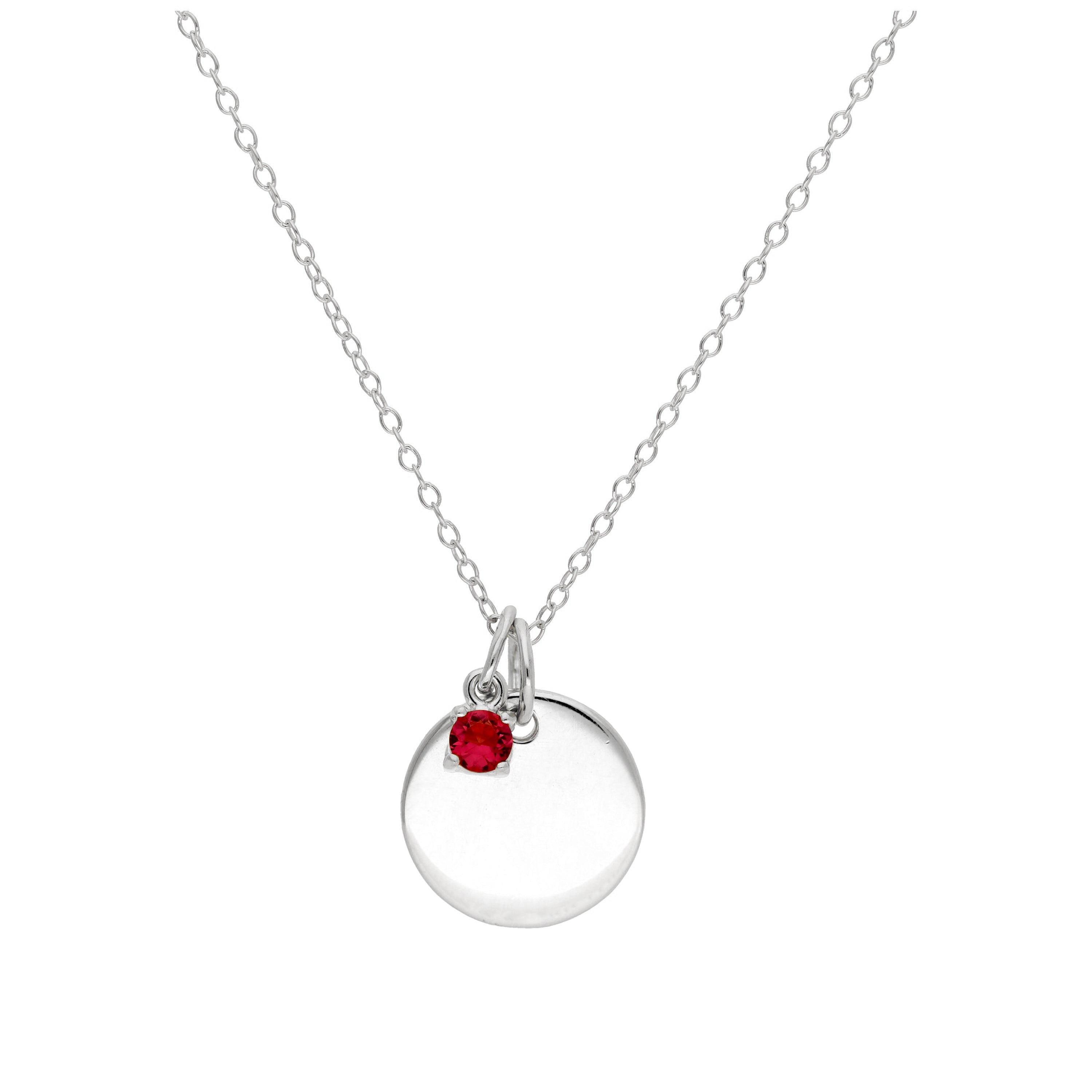 Sterlingsilber CZ Birthstone & Round Engravable Tag Halskette 14 - 22 Zoll