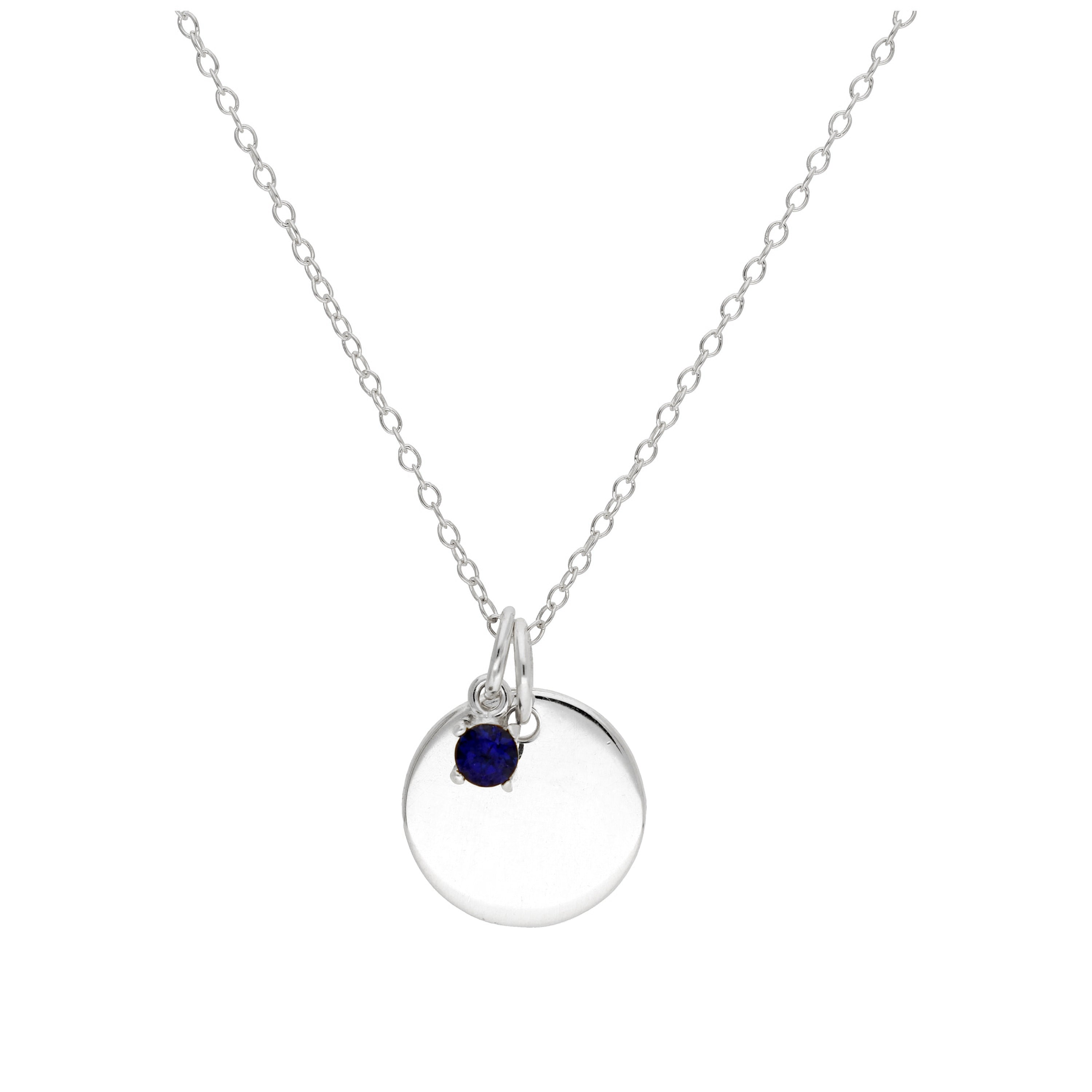Sterlingsilber CZ Birthstone & Round Engravable Tag Halskette 14 - 22 Zoll
