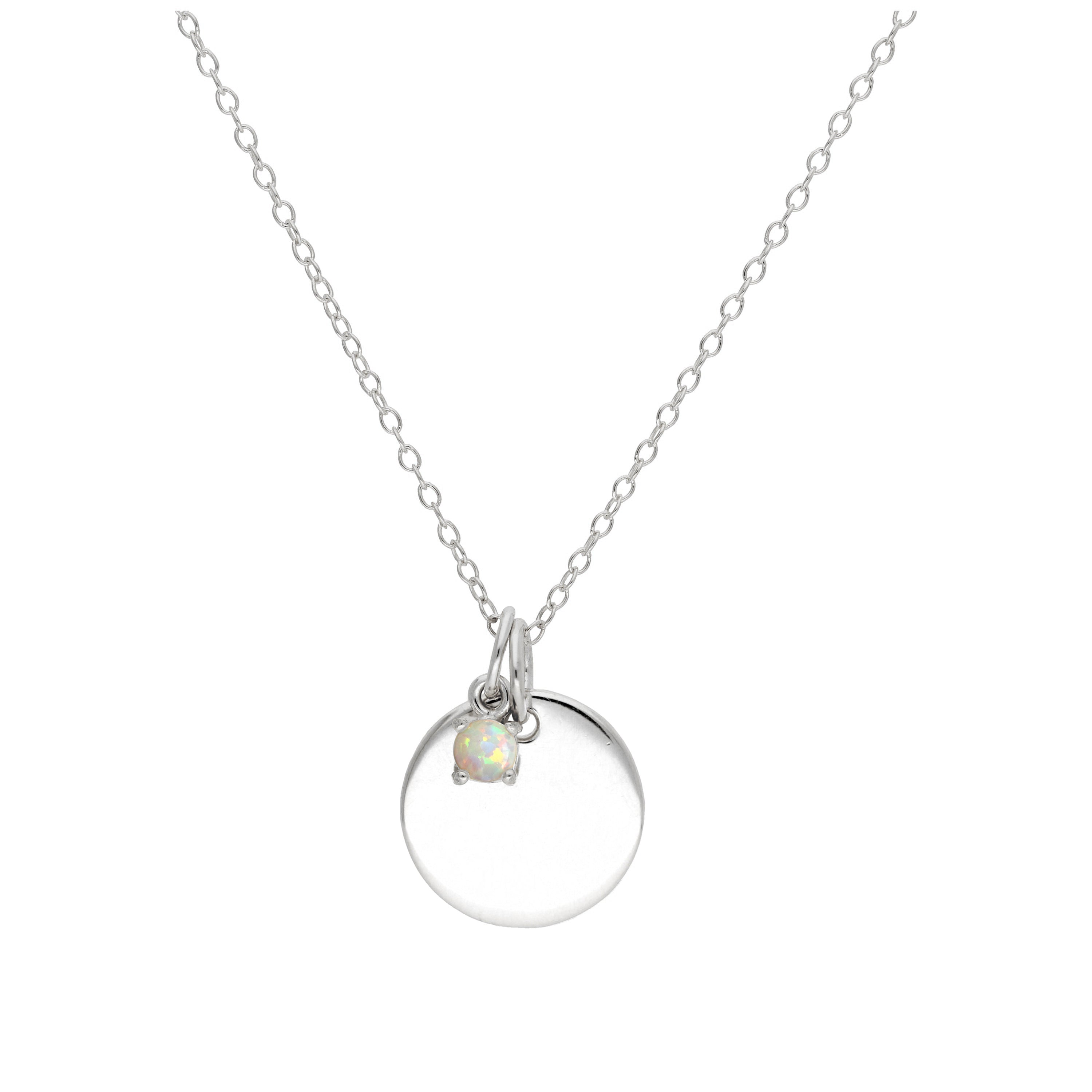 Sterlingsilber CZ Birthstone & Round Engravable Tag Halskette 14 - 22 Zoll