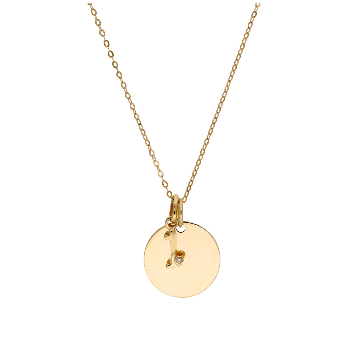 Halskette aus 9 Karat Gold mit Diamant (0,4 pt), Buchstabe A - Z und rundem Gravurplättchen, 40,5 - 51 cm