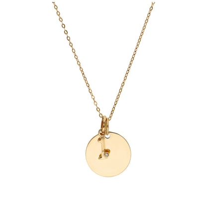 9ct Gold 0.4pts Diamond Letter A - Z & Engravable Round Tag Necklace 16 - 20 Inches