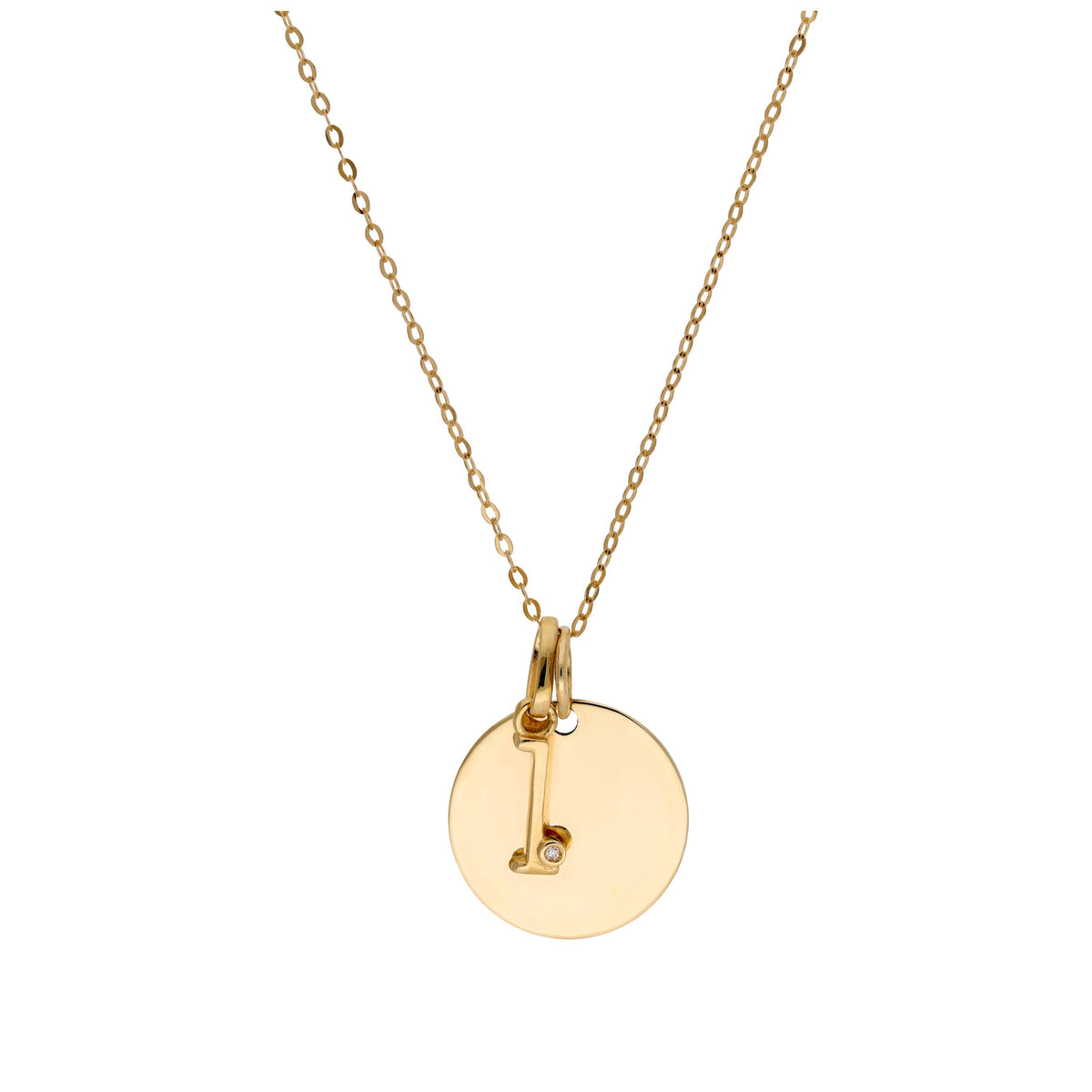 Halskette aus 9 Karat Gold mit Diamant (0,4 pt), Buchstabe A - Z und rundem Gravurplättchen, 40,5 - 51 cm