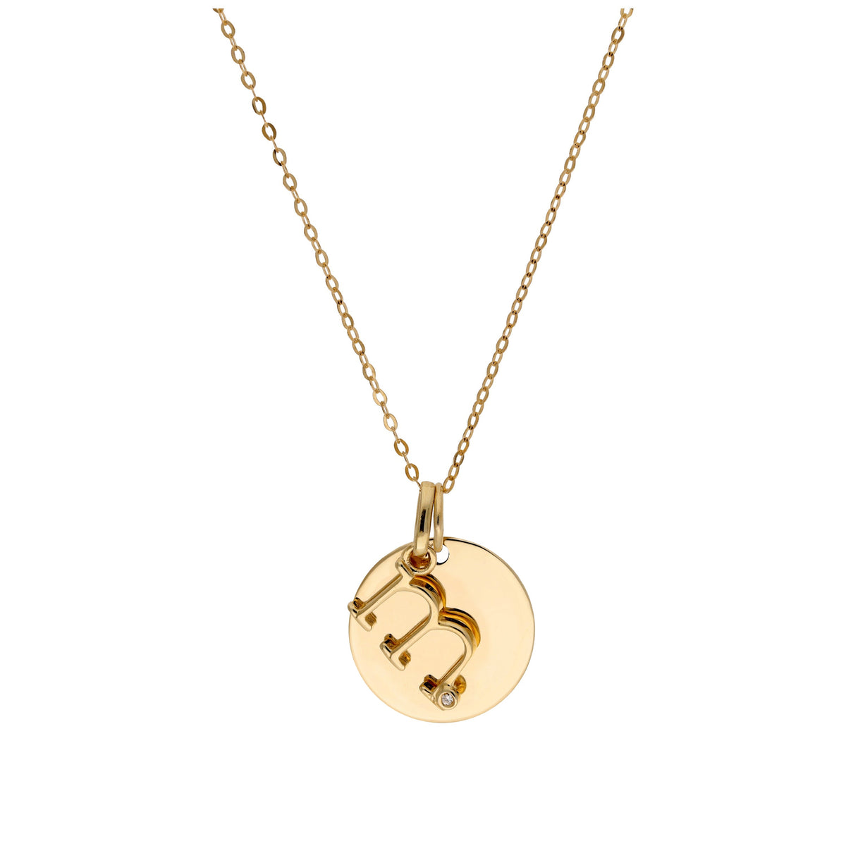 Halskette aus 9 Karat Gold mit Diamant (0,4 pt), Buchstabe A - Z und rundem Gravurplättchen, 40,5 - 51 cm