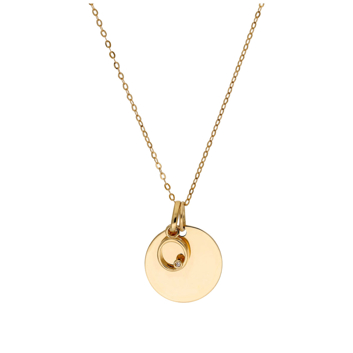 Halskette aus 9 Karat Gold mit Diamant (0,4 pt), Buchstabe A - Z und rundem Gravurplättchen, 40,5 - 51 cm