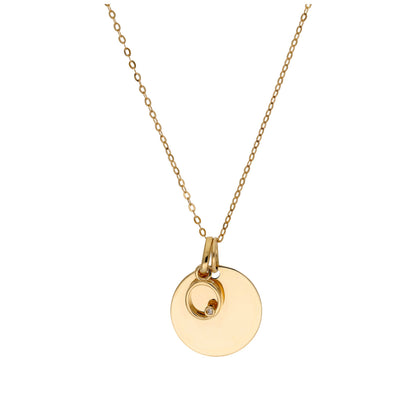9ct Gold 0.4pts Diamond Letter A - Z & Engravable Round Tag Necklace 16 - 20 Inches