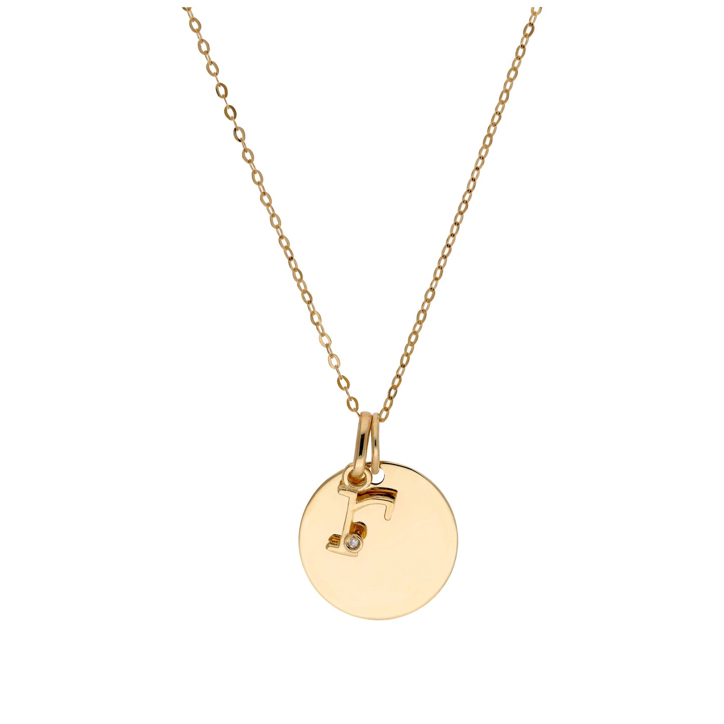 9ct Gold 0.4pts Diamond Letter A - Z & Engravable Round Tag Necklace 16 - 20 Inches