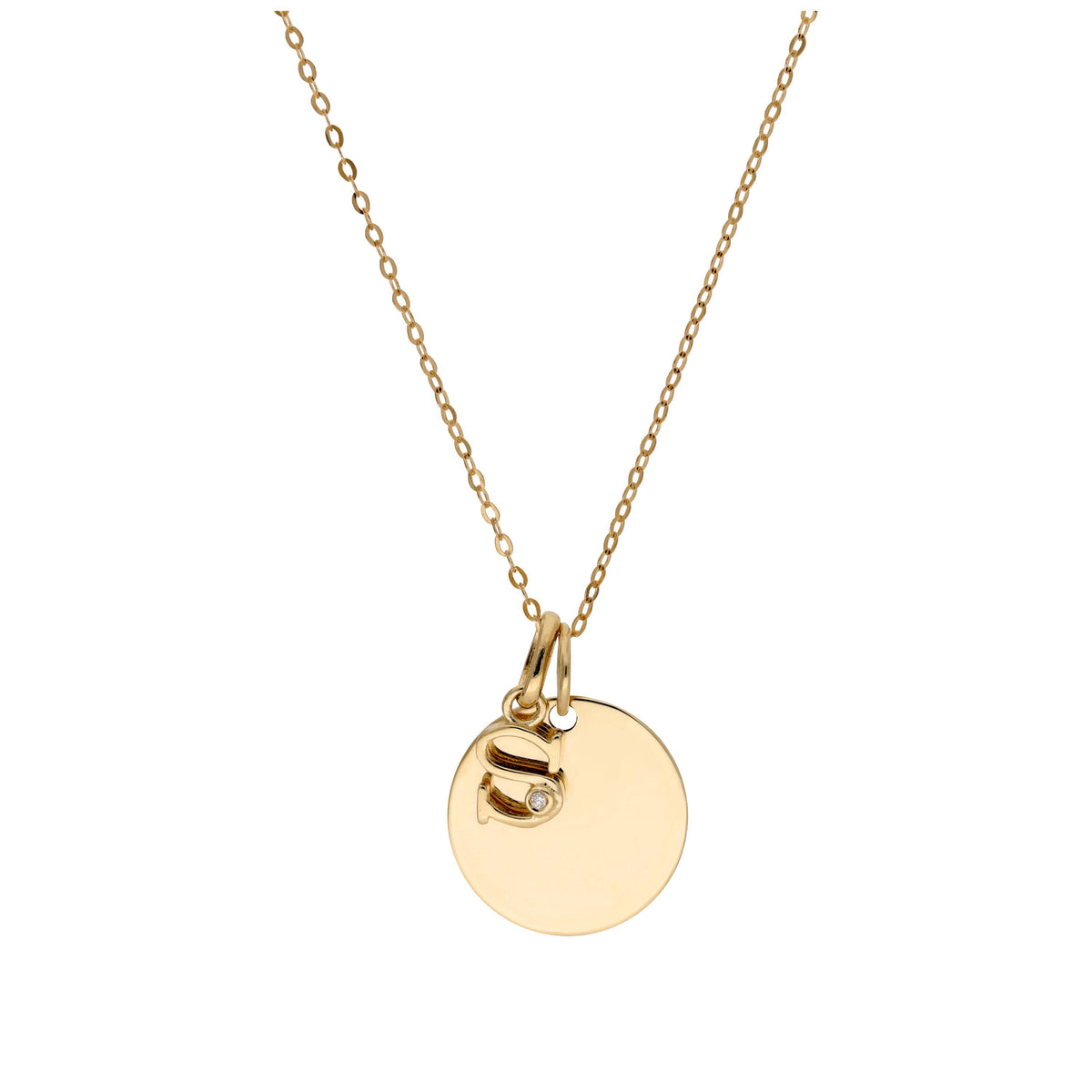 Halskette aus 9 Karat Gold mit Diamant (0,4 pt), Buchstabe A - Z und rundem Gravurplättchen, 40,5 - 51 cm