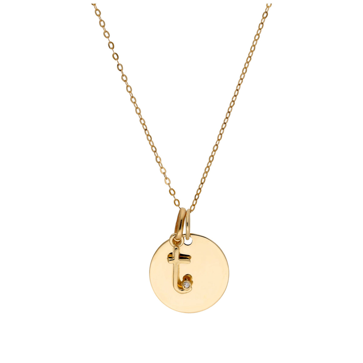 Halskette aus 9 Karat Gold mit Diamant (0,4 pt), Buchstabe A - Z und rundem Gravurplättchen, 40,5 - 51 cm