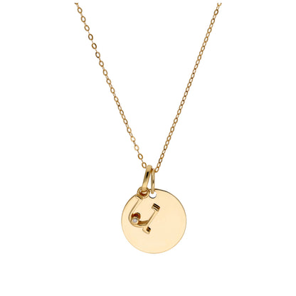 9ct Gold 0.4pts Diamond Letter A - Z & Engravable Round Tag Necklace 16 - 20 Inches