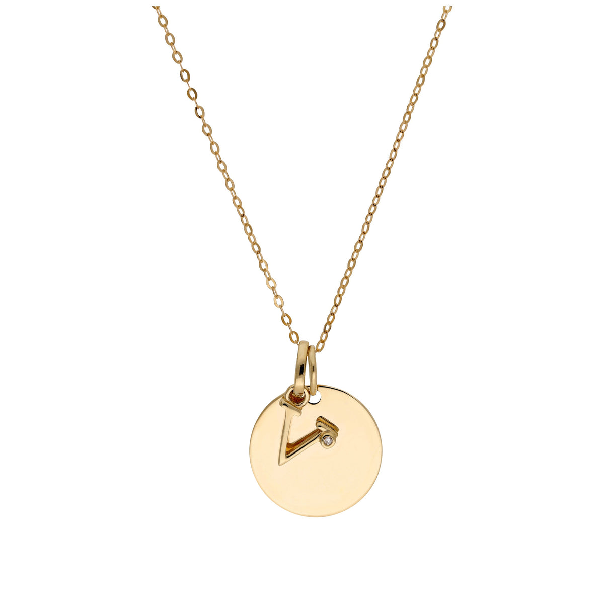 Halskette aus 9 Karat Gold mit Diamant (0,4 pt), Buchstabe A - Z und rundem Gravurplättchen, 40,5 - 51 cm