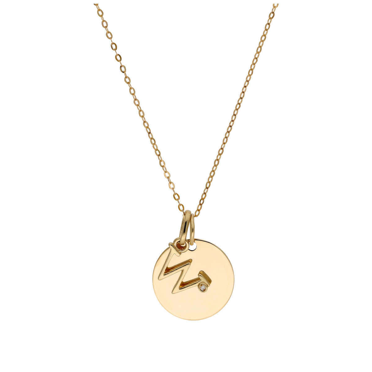 Halskette aus 9 Karat Gold mit Diamant (0,4 pt), Buchstabe A - Z und rundem Gravurplättchen, 40,5 - 51 cm