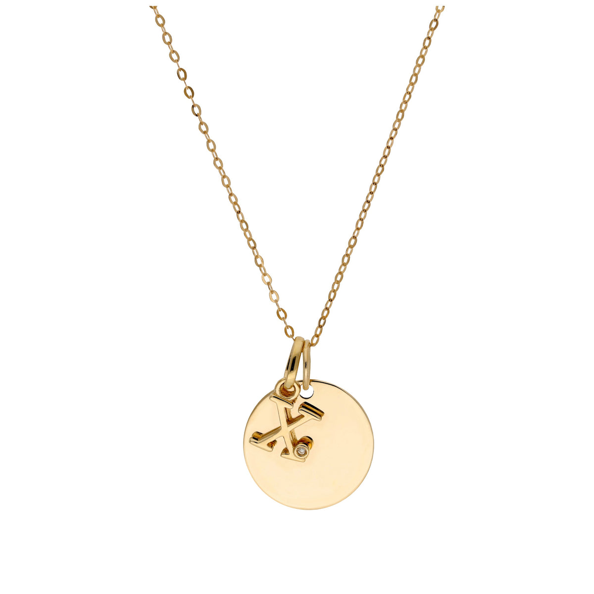 Halskette aus 9 Karat Gold mit Diamant (0,4 pt), Buchstabe A - Z und rundem Gravurplättchen, 40,5 - 51 cm