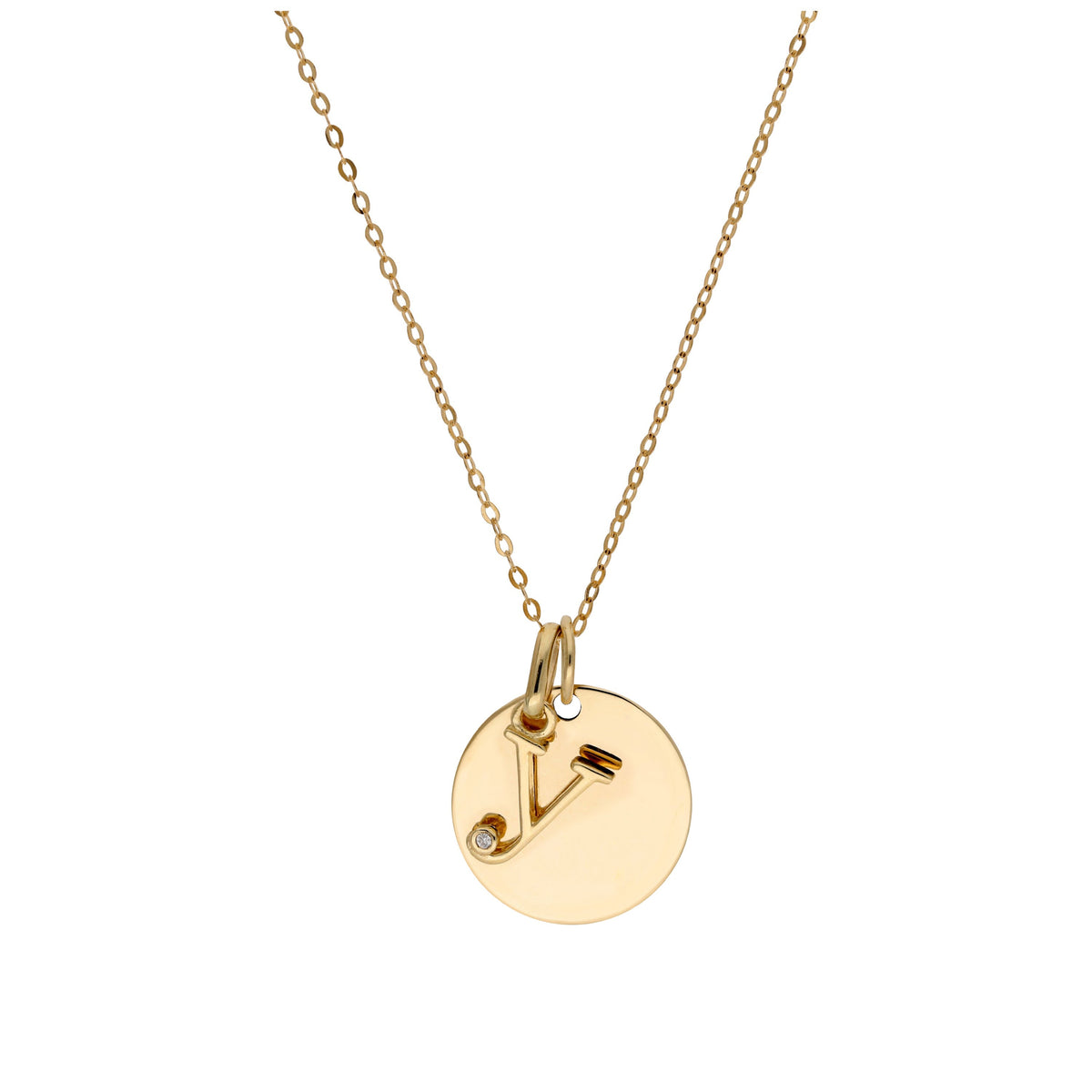 Halskette aus 9 Karat Gold mit Diamant (0,4 pt), Buchstabe A - Z und rundem Gravurplättchen, 40,5 - 51 cm