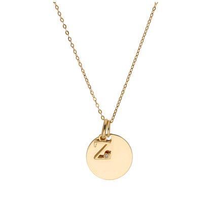 9ct Gold 0.4pts Diamond Letter A - Z & Engravable Round Tag Necklace 16 - 20 Inches