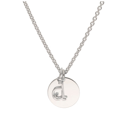 Sterling Silver 0.4pts Diamond Letter A - Z & Engravable Round Tag Necklace 16 - 24 Inches
