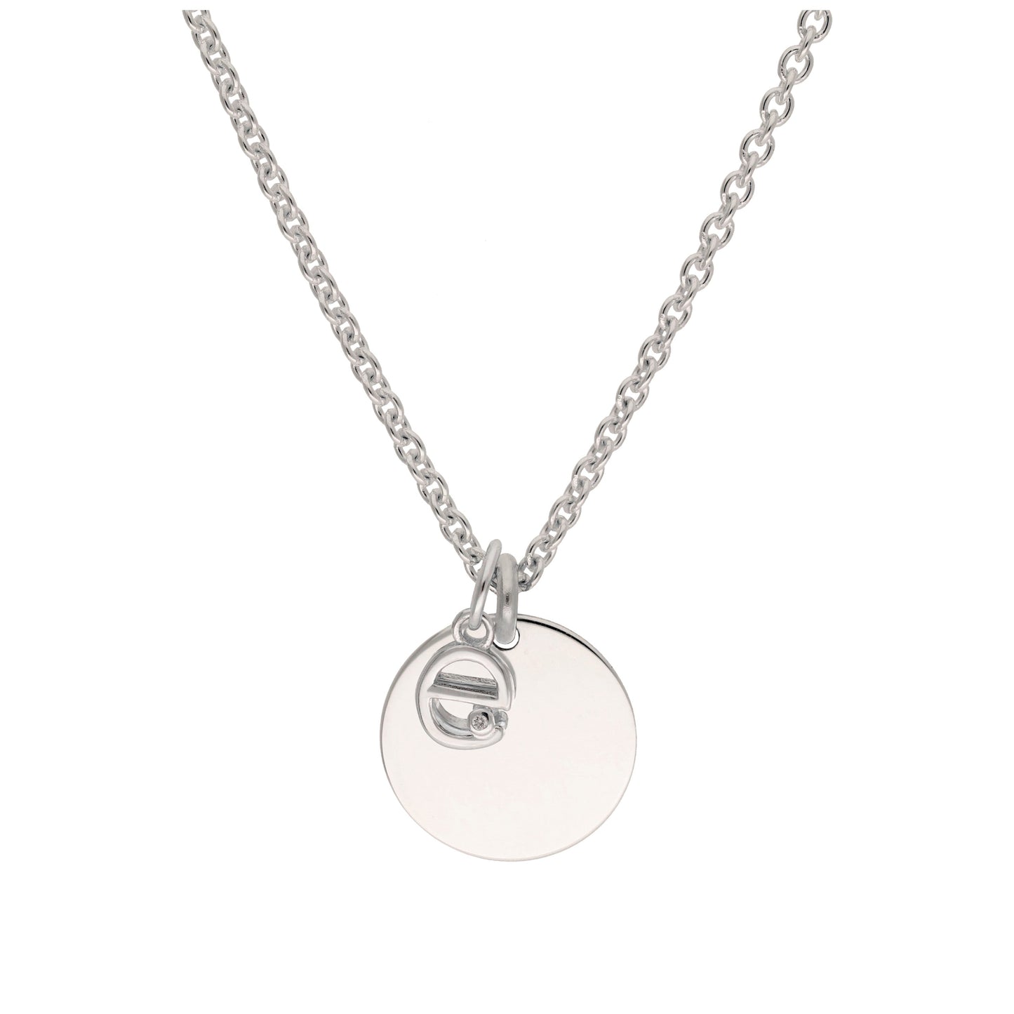 Sterling Silver 0.4pts Diamond Letter A - Z & Engravable Round Tag Necklace 16 - 24 Inches