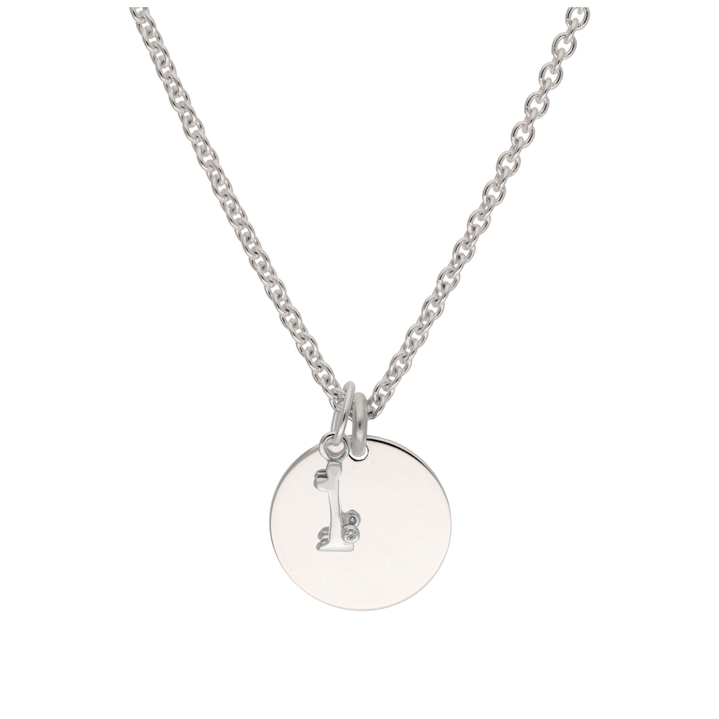 Sterling Silver 0.4pts Diamond Letter A - Z & Engravable Round Tag Necklace 16 - 24 Inches